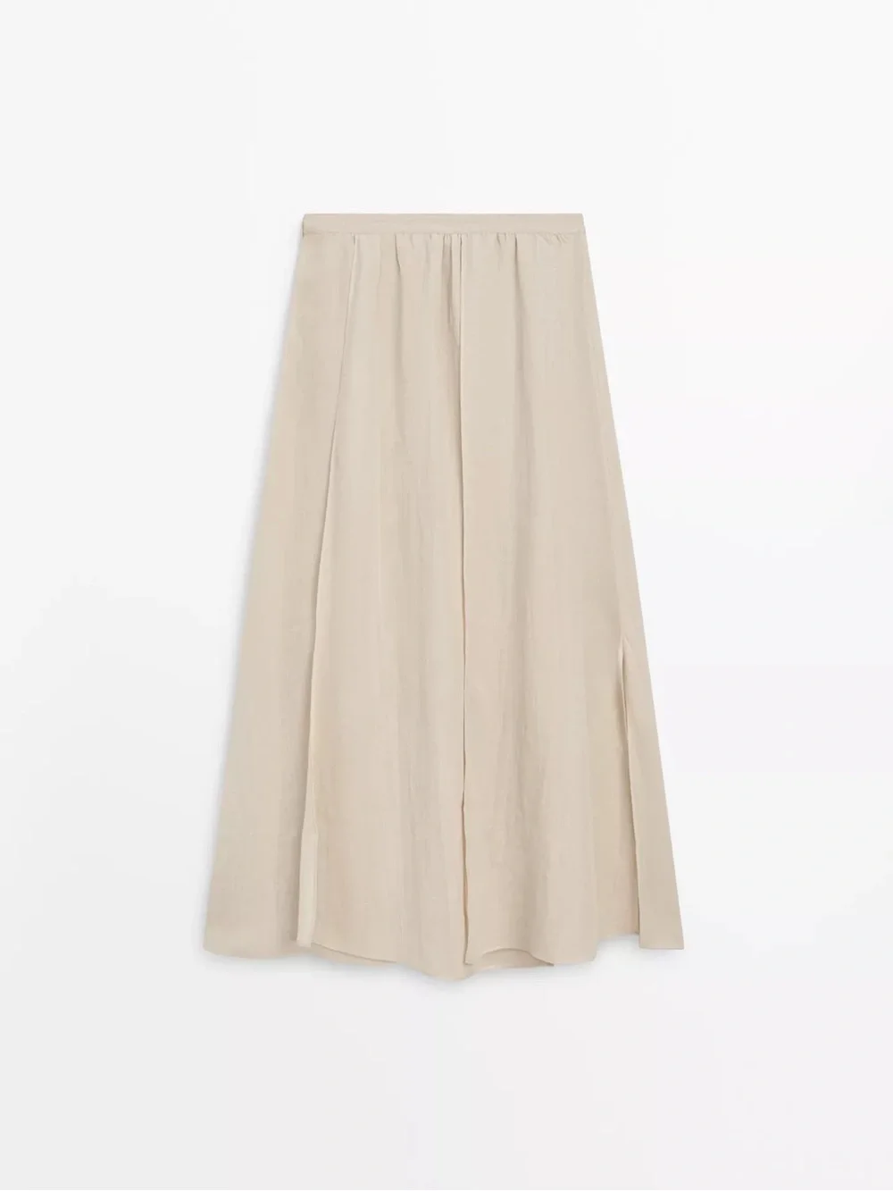 Massimo Dutti Light Beige A-Line Midi Skirt